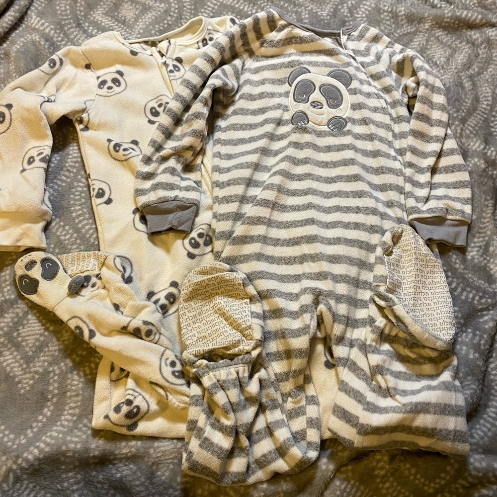 (2) Absorba One Piece Pajamas- Gray & White Pandas